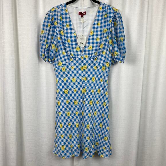 Staud Blue Gingham Daisy Milla Mini Dress Sz.8 NWT - Picture 5 of 14